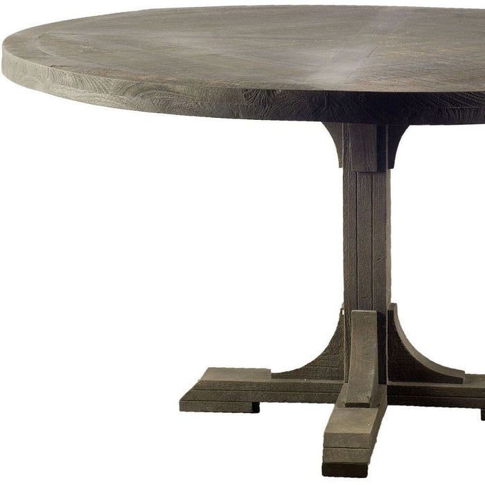 54" Rounded Solid Wood Pedestal Base Dining Table - Brown