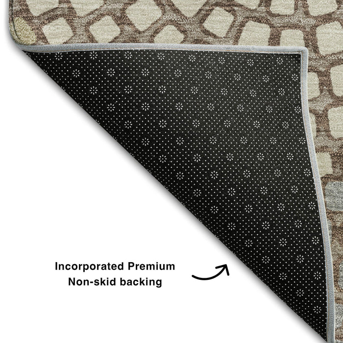 10' X 14' Geometric Washable Area Rug With UV Protection (670153) - Taupe / Beige / Gray