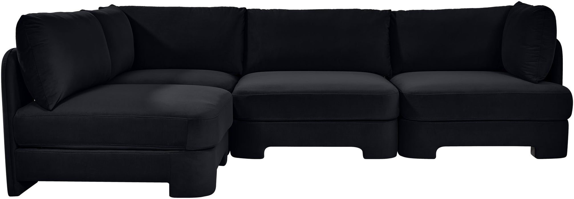 Meridian Furniture Hammond velvet performance fabric 4-piece armless sectional sofa, stationary design with plush upholstery.