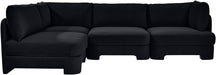 Meridian Furniture Hammond velvet performance fabric 4-piece armless sectional sofa, stationary design with plush upholstery.