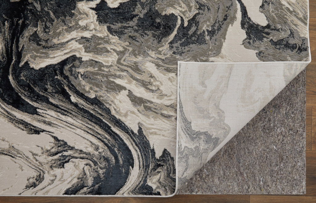 13' x 20' Abstract Power Loom Area Rug - Ivory Black And Taupe