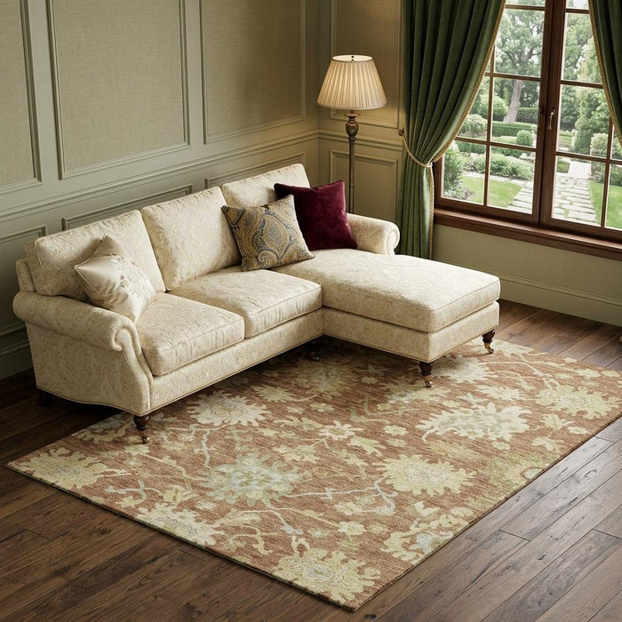 10' X 14' Floral Medallion Washable Area Rug With UV Protection (686873) - Rust / Ivory / Beige