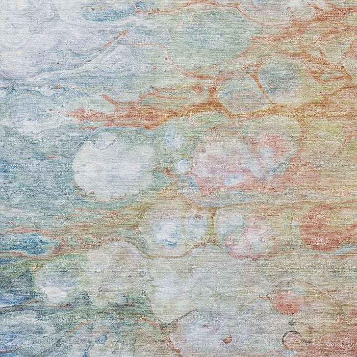 10' X 14' Abstract Washable Area Rug With UV Protection (656717) - Coral / Blue / Ivory