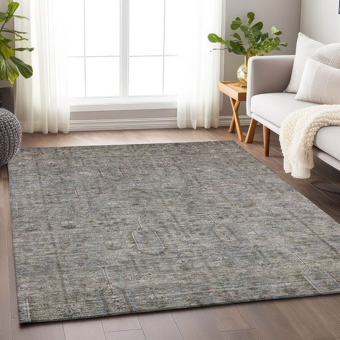 9' X 12' Southwestern Washable Area Rug With UV Protection - Granite Gray And Silver