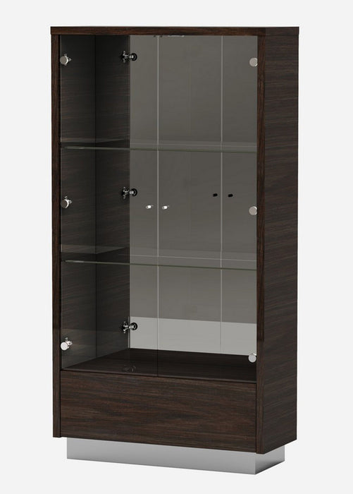 Display Stand With Three Shelves And One Drawer - Silver And Dark Brown