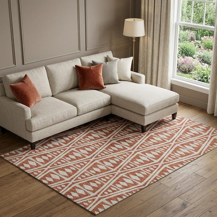 9' X 12' Tribal Washable Area Rug With UV Protection (644885) - Burnt Sienna / Ivory