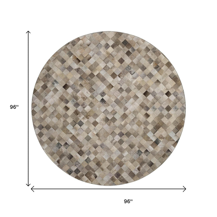 8' Patchwork Washable Round Rug With UV Protection (644649) - Gray / Ivory / Beige