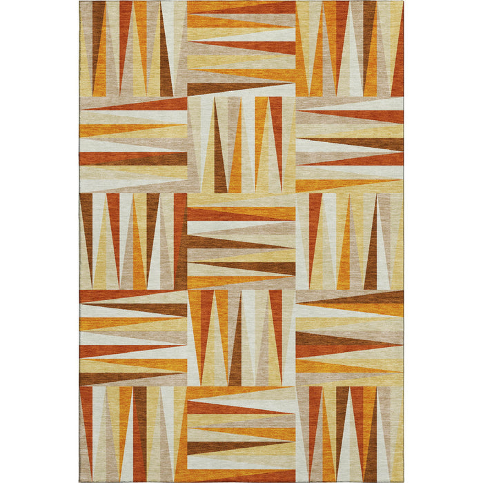 10' X 14' Geometric Washable Area Rug With UV Protection (679450) - Orange / Rust / Ivory