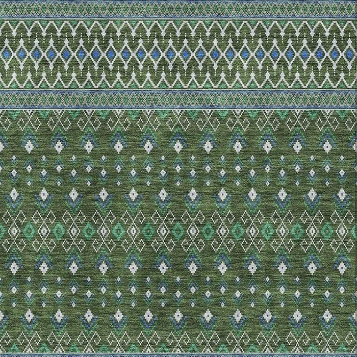 10' X 14' Tribal Washable Area Rug With UV Protection (657131) - Olive Green / Blue / Ivory
