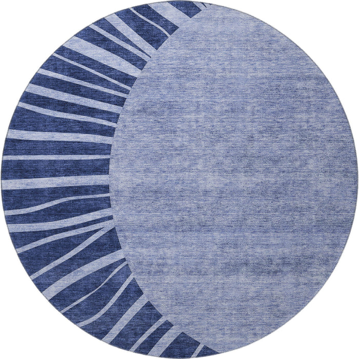 8' Abstract Washable Round Rug With UV Protection (655394) - Navy Blue / Ivory