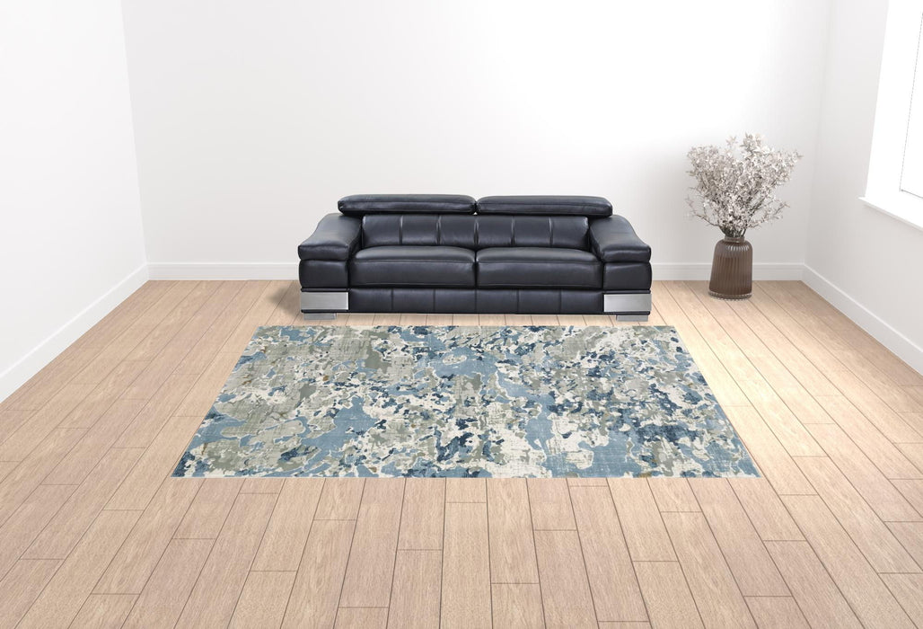 9.8' x 12.8' Abstract Power Loom Stain Resistant Area Rug - Grey Blue Ivory Navy Beige And Brown