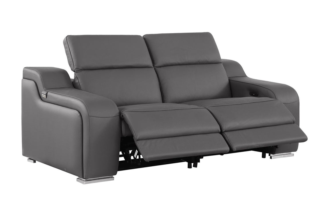 Italian Leather Power Reclining Loveseat (633749) - Dark Gray / Silver