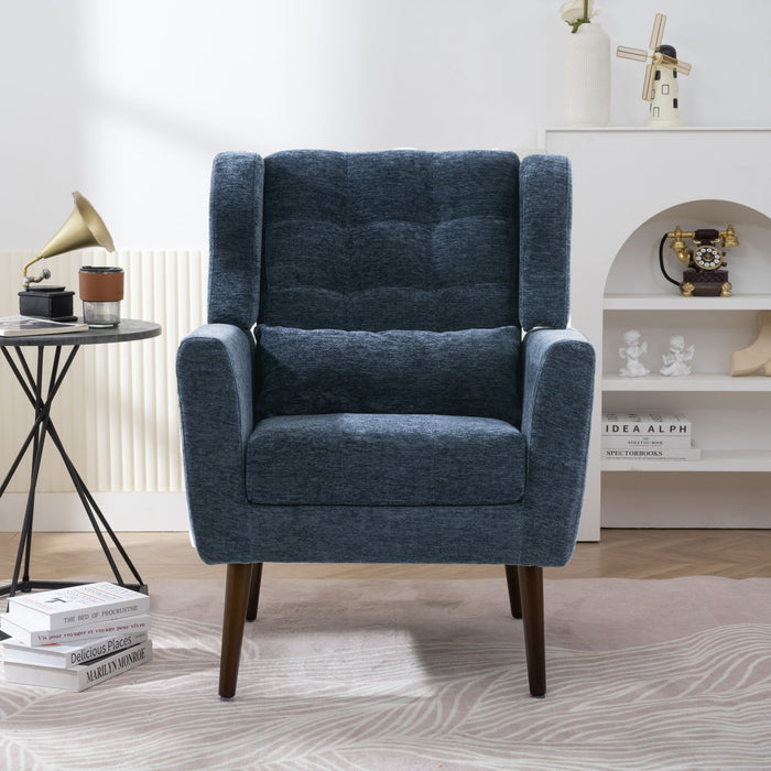 Giga modern accent armchair with soft padding, solid wood legs, and pillow, ideal for living room or bedroom lounge space.
