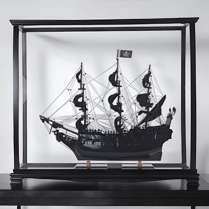 Hand Painted Pirate Medium Display Case Model Boat - Black / Pearl