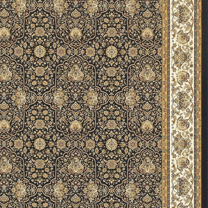 10' X 13' Oriental Area Rug With Fringe - Navy Blue / Ivory