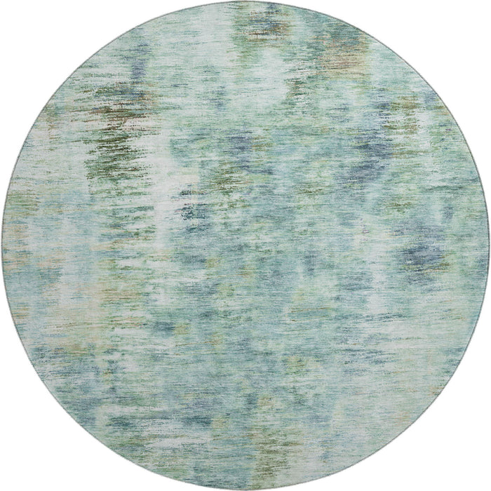 8' Abstract Washable Round Rug With UV Protection - Teal / Ivory