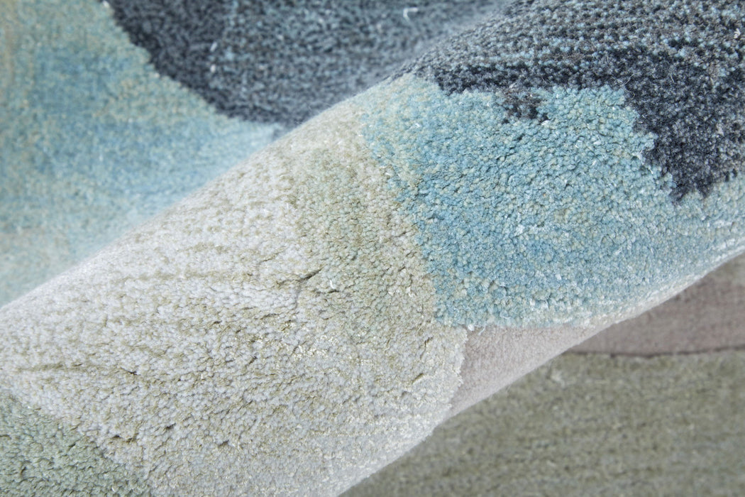 5' X 8' Abstract Hand Tufted Area Rug - Blue / Ivory