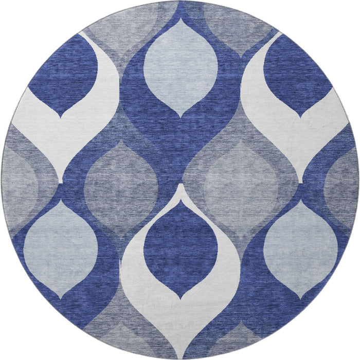 8' Ogee Washable Round Rug With UV Protection - Navy Blue
