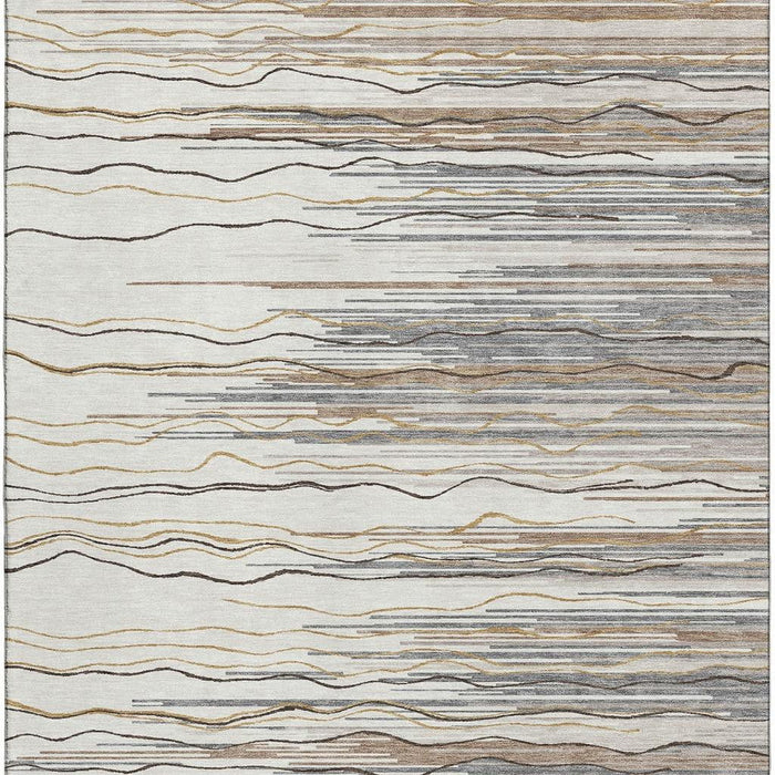 10' X 14' Striped Washable Area Rug With UV Protection (678383) - Ivory / Gray / Brown