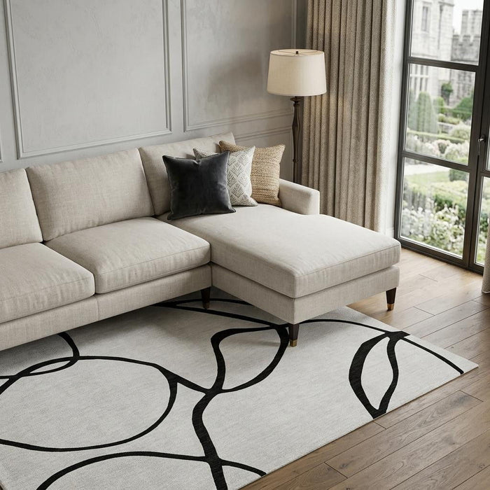 10' X 14' Abstract Washable Area Rug With UV Protection (678694) - White / Black