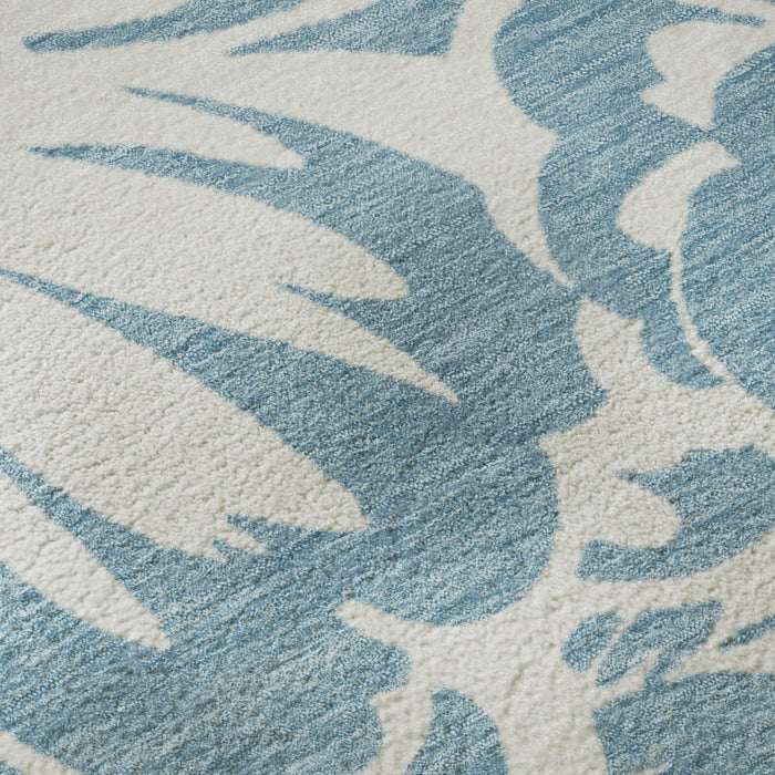 10' X 14' Floral Washable Area Rug With UV Protection (648640) - Denim Blue / Ivory
