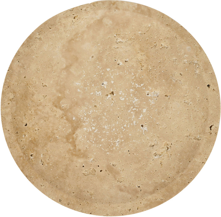Meridian Furniture Colannade genuine travertine bowl, round plate with natural stone texture, perfect for elegant table settings.