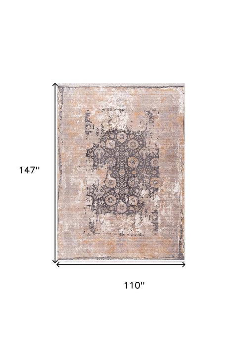 9' x 12' Oriental Washable Non Skid Area Rug - Gray And Ivory