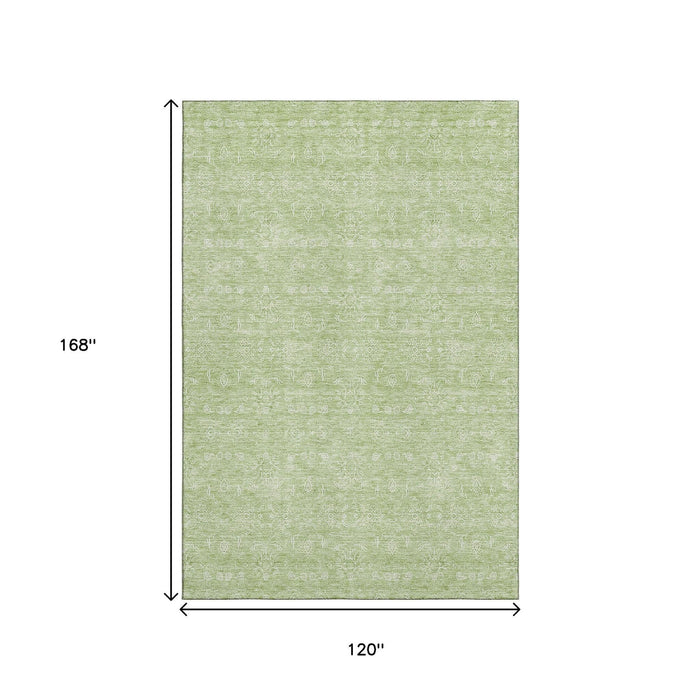 10' X 14' Floral Washable Area Rug With UV Protection (656867) - Artichoke Green / Ivory
