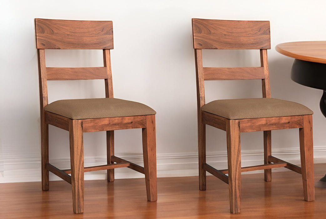 Upholstered Fabric Slat Back Dining Side Chairs (Set of 2) - Brown