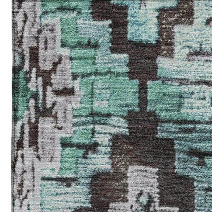 10' X 14' Washable Area Rug With UV Protection (707125) - Teal / Charcoal / Ivory