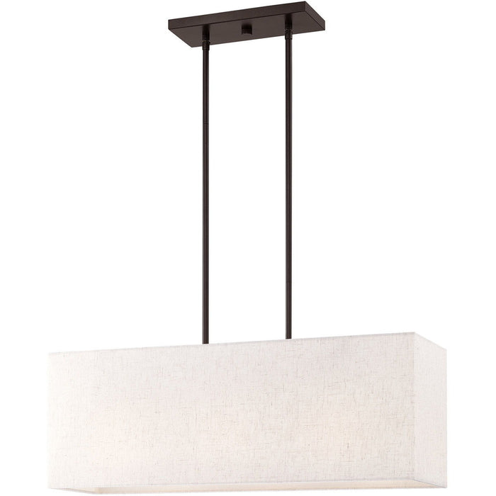 12" Three Light Metal Dimmable Chandelier With Shades - Bronze / Cream