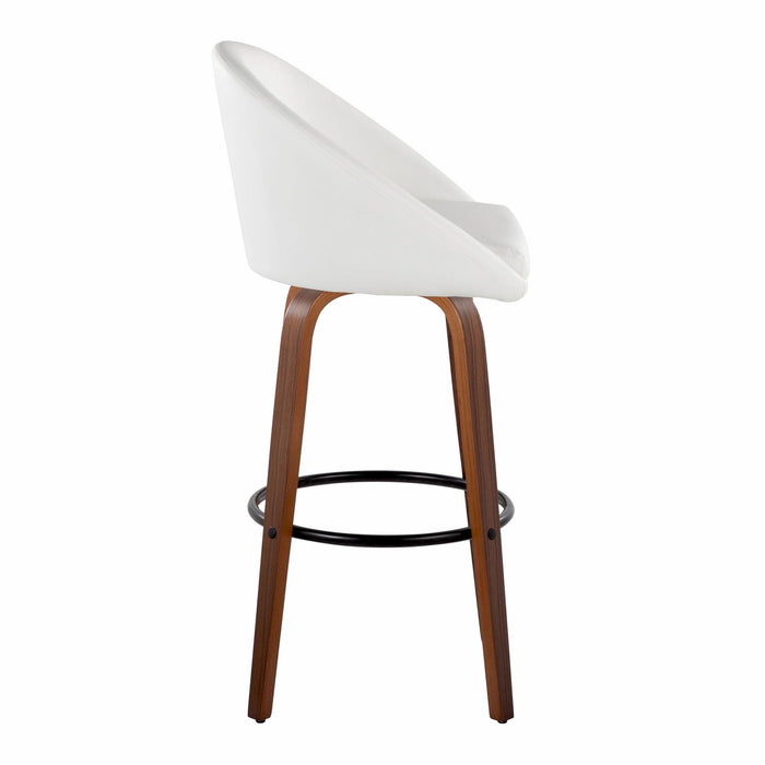 Matisse - 30" Highback Fixed-Height Barstool With Round Black Metal Footrest (Set of 2) - Walnut Wood