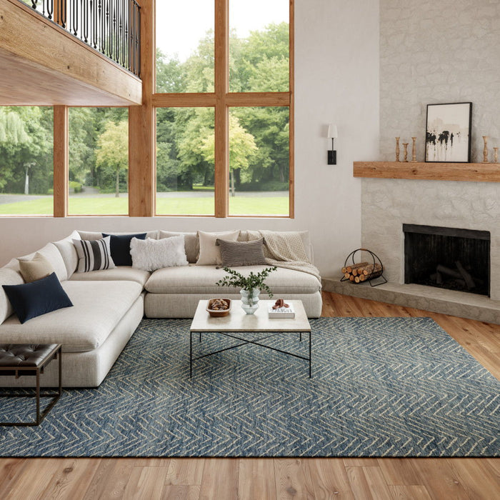 8' X 10' Wool Chevron Area Rug - Indigo And Ivory