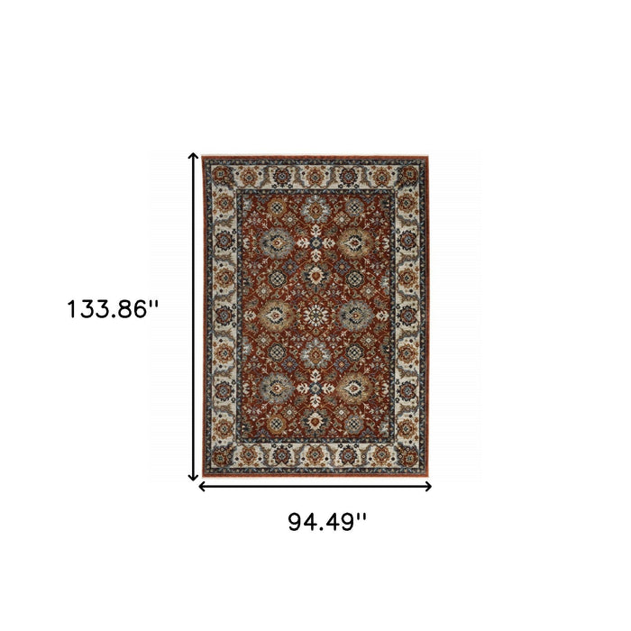 7.9' x 11.2' Oriental Power Loom Area Rug With Fringe - Blue And Red