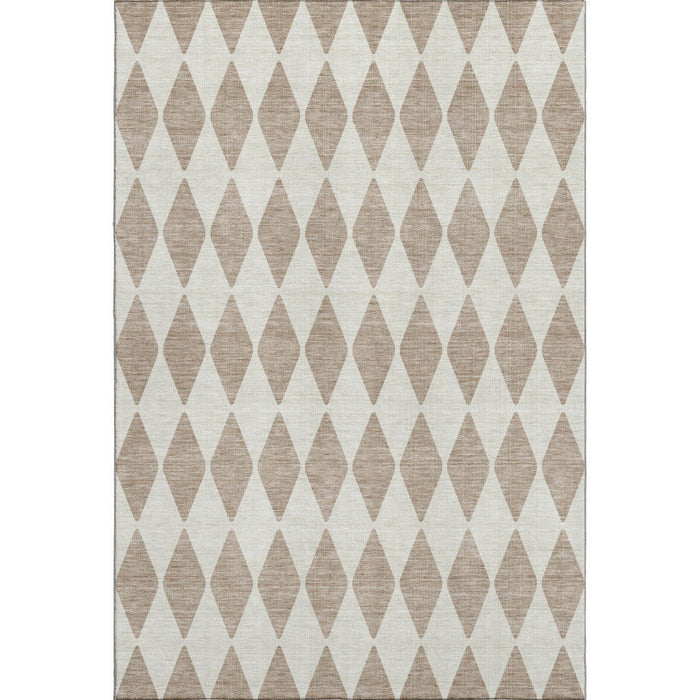 10' X 14' Diamond Washable Area Rug With UV Protection (650134) - Taupe / Ivory