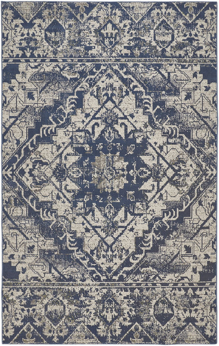 10' x 13' Oriental Power Loom Area Rug - Gray Blue And Ivory