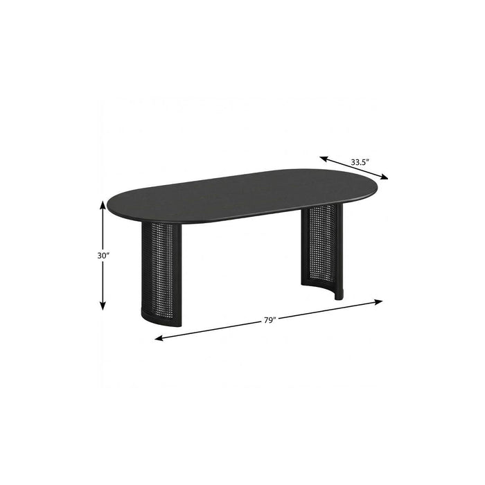 79'' Solid Wood Double Pedestal Base Oval Dining Table - Black