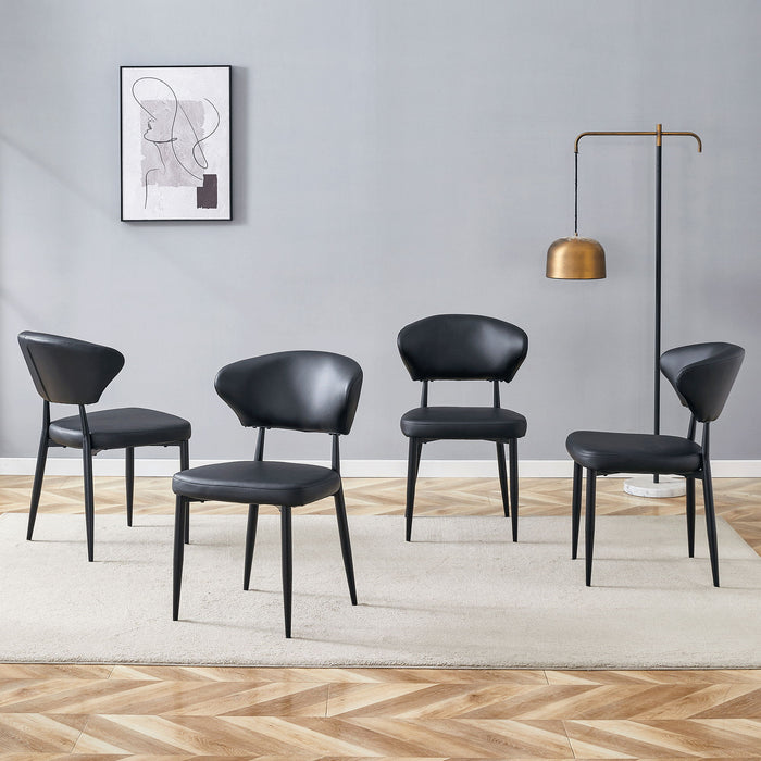 Set of four Giga minimalist ergonomic dining chairs with curved backrests, modern design, and comfortable seating.