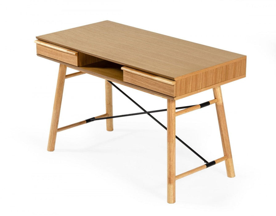 Modern Rectangular Writing Desk With Two Drawers - Oak