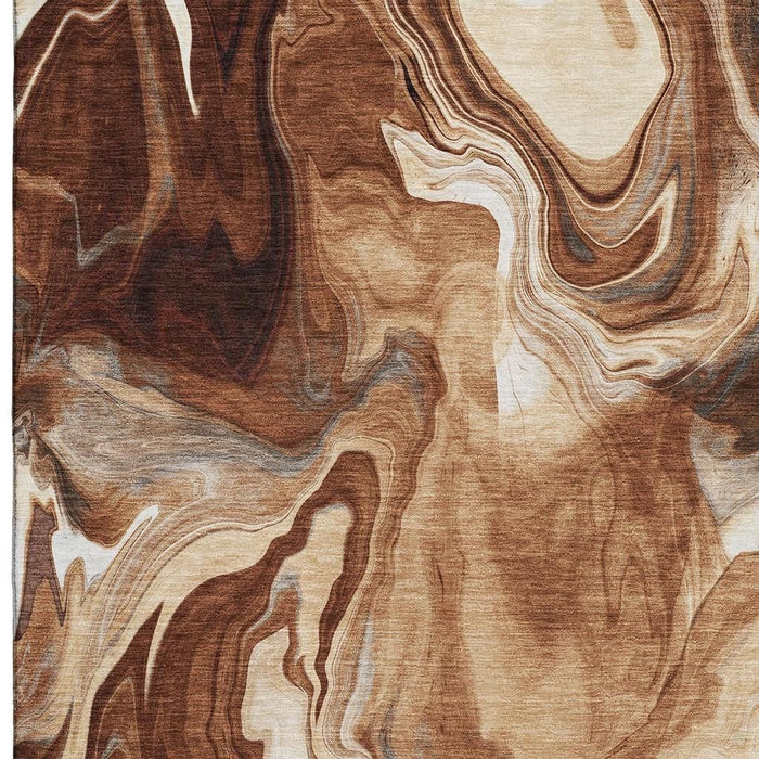 10' X 14' Abstract Washable Area Rug With UV Protection - Rust