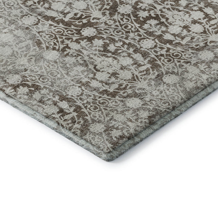 10' X 14' Damask Washable Area Rug With UV Protection (692082) - Chocolate / Ivory