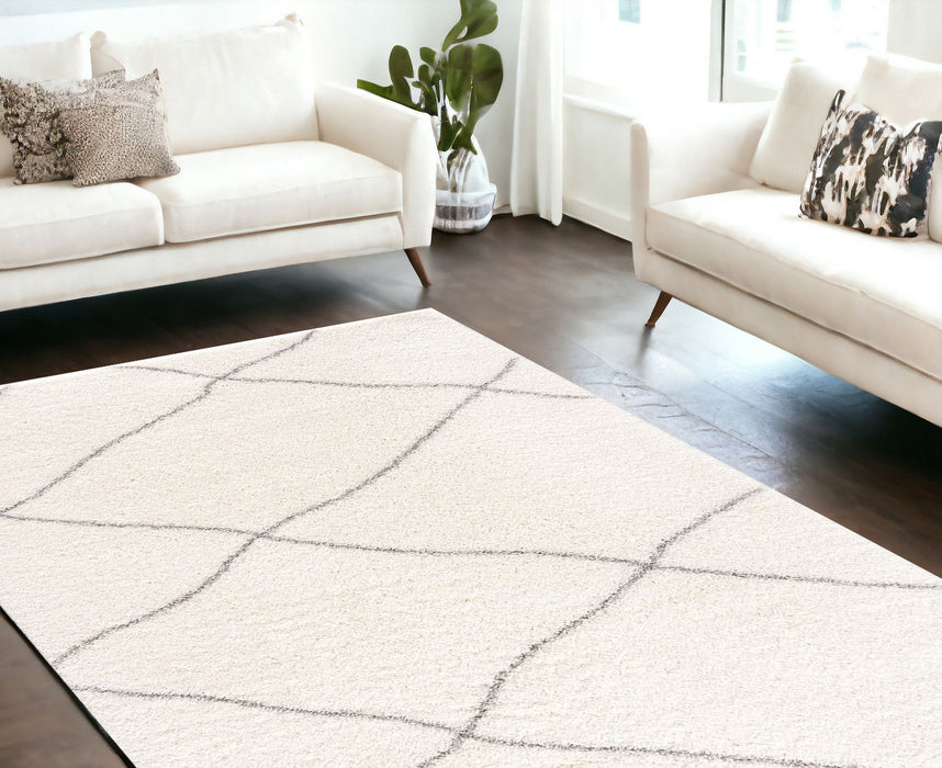 8' x 11' Modern Uneven Lattice Area Rug - Ivory