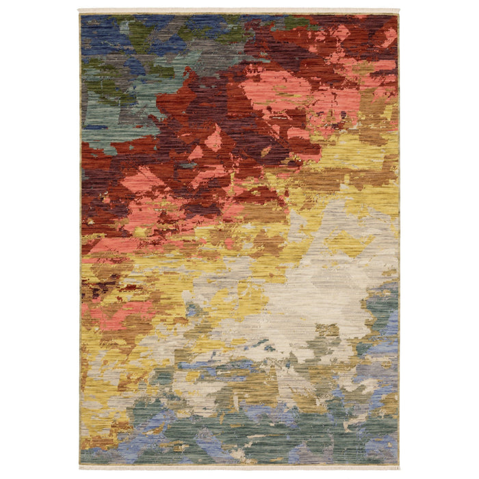 8' X 11' Abstract Area Rug With Fringe - Beige And Rust