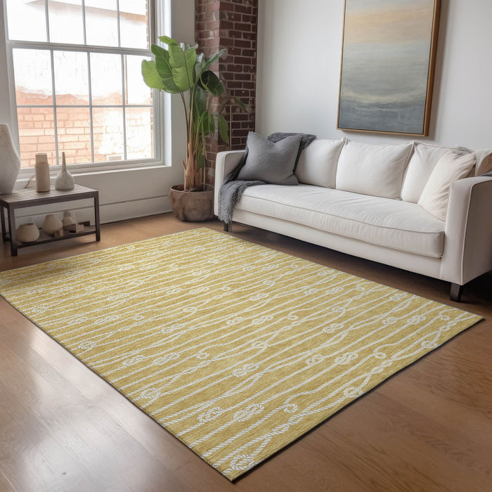 8' X 10' Nautical Washable Area Rug With UV Protection - Gold And Ivory