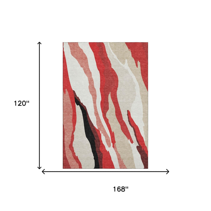 10' X 14' Abstract Washable Area Rug With UV Protection (682151) - Red / Black / Ivory