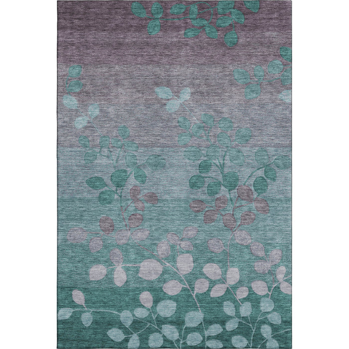 10' X 14' Floral Washable Area Rug With UV Protection (707521) - Teal / Gray