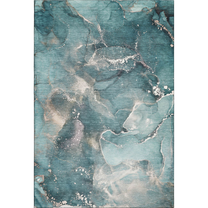 8' X 10' Abstract Washable Area Rug With UV Protection (647252) - Teal / Ivory