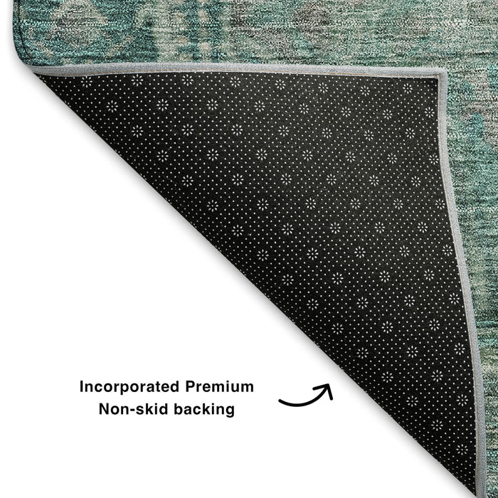 10' X 14' Oriental Washable Area Rug With UV Protection (700559) - Teal / Gray
