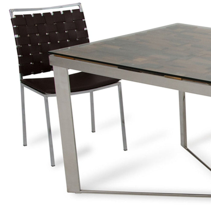 80" Solid Wood And Stainless Steel Trestle Base Dining Table - Silver