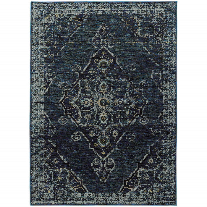 10' x 13.1' Oriental Power Loom Area Rug - Blue And Ivory